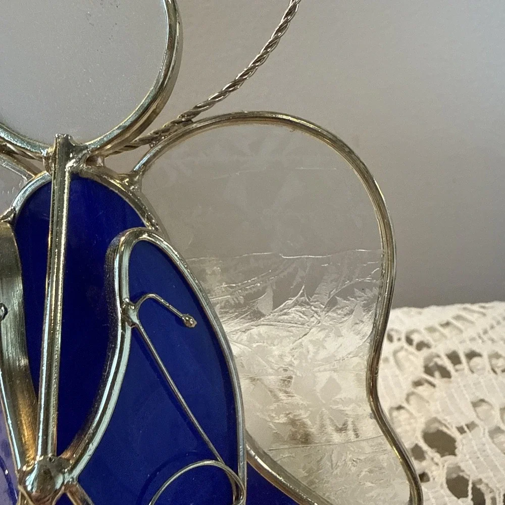 Stained Glass Angel Votive Candle Holder Tea Light Blue Christmas